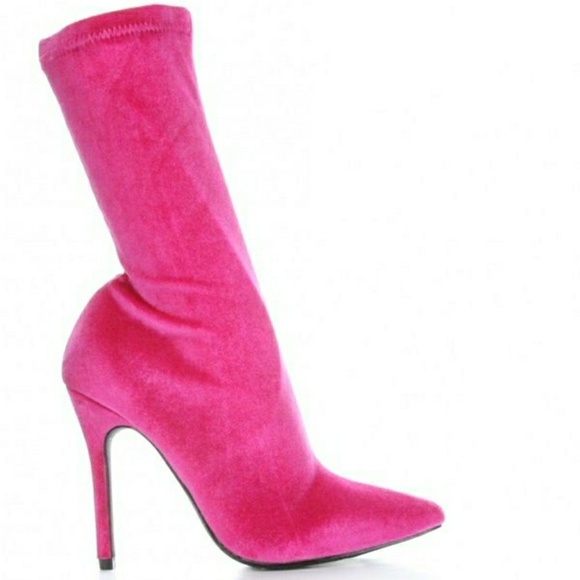 Shoes - FUCHSIA PINK ANKLE VELVET BOOTIES